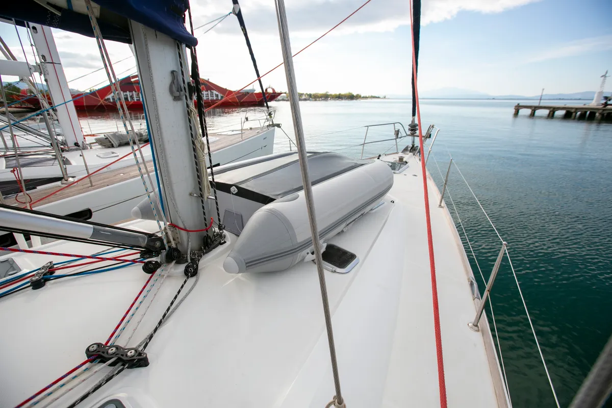 Deck of Sirius, a Jeanneau Sun Odyssey 49 sailboat at Keramoti, Greece