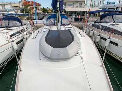 Deck of Sirius, a Jeanneau Sun Odyssey 49 sailboat at Keramoti, Greece