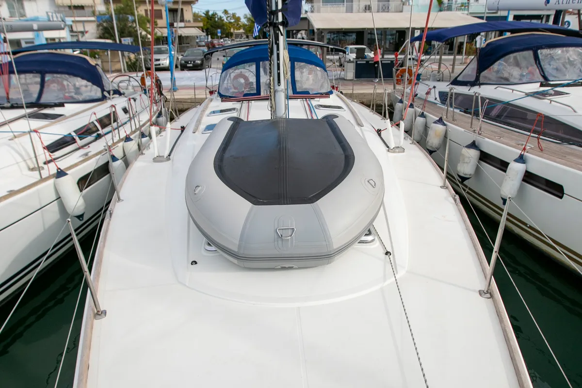 Deck of Sirius, a Jeanneau Sun Odyssey 49 sailboat at Keramoti, Greece