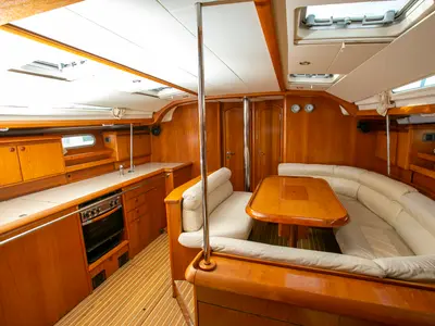 Salon of Sirius, a Jeanneau Sun Odyssey 49 sailboat at Keramoti, Greece