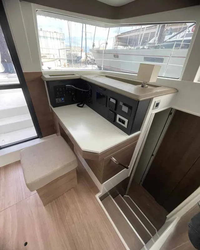 Cockpit of Arveskida II, a Bali 4.2 catamaran at Figari/Golfo Aranci, Italy