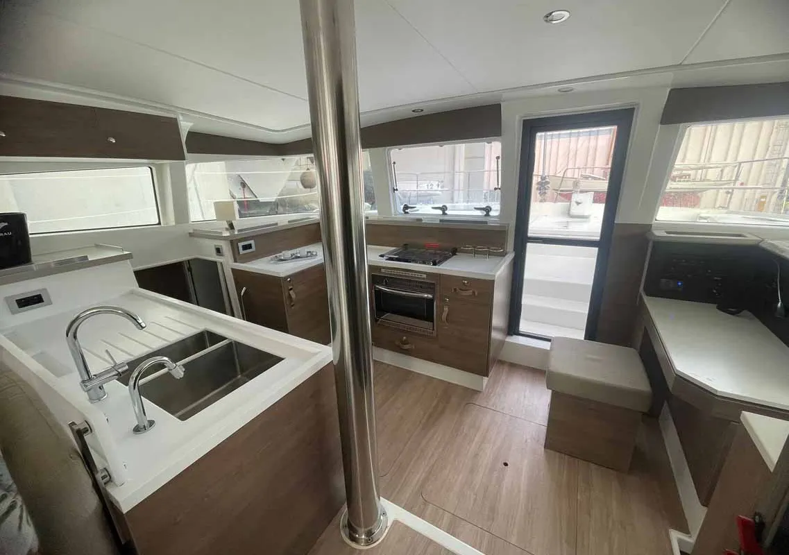 Galley of Arveskida II, a Bali 4.2 catamaran at Figari/Golfo Aranci, Italy