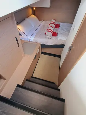 Cabin on Le Grand Bogavant, a Fountaine Pajot Aura 51 catamaran at Sant Antoni de Portmany, Spain