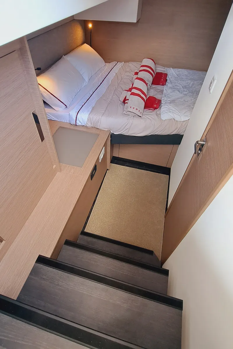 Cabin on Le Grand Bogavant, a Fountaine Pajot Aura 51 catamaran at Sant Antoni de Portmany, Spain