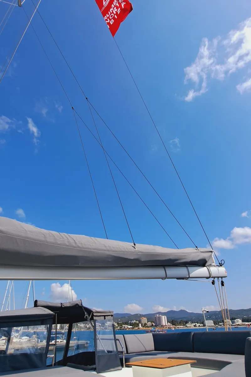 Le Grand Bogavant, a Fountaine Pajot Aura 51 catamaran at Sant Antoni de Portmany, Spain