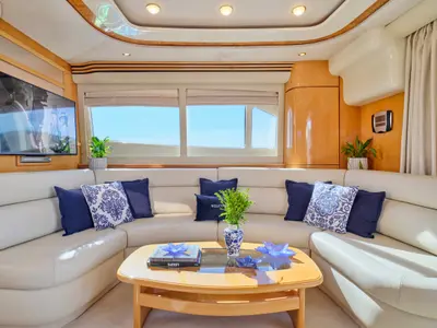 Salon of Lady L, a Gulet Altamar 64 motor yacht at Athens, Greece
