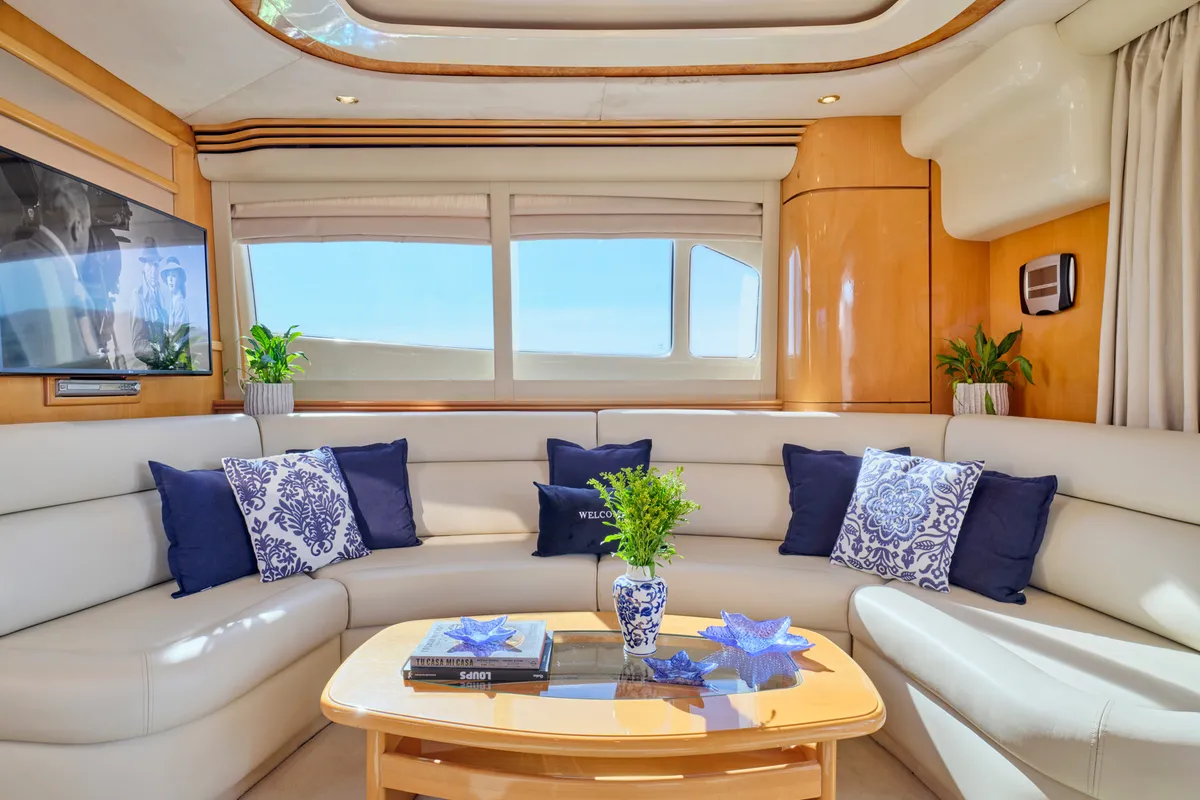 Salon of Lady L, a Gulet Altamar 64 motor yacht at Athens, Greece