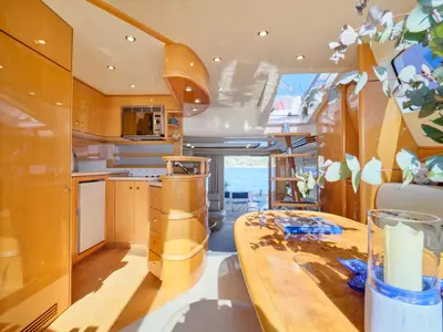 Galley of Lady L, a Gulet Altamar 64 motor yacht at Athens, Greece