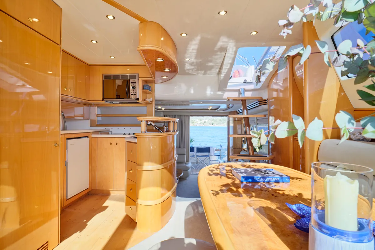 Galley of Lady L, a Gulet Altamar 64 motor yacht at Athens, Greece