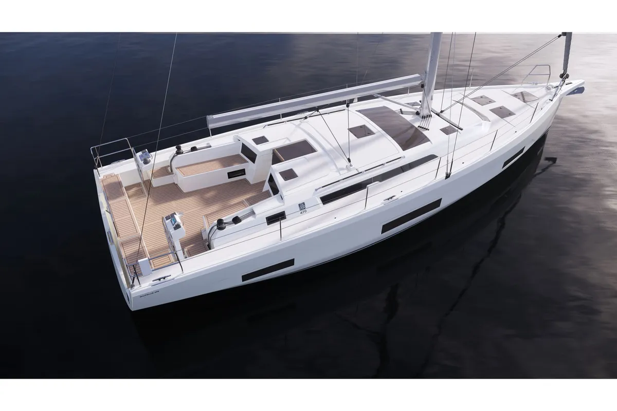 Exterior view of Sarpico, a Dufour 470 sailboat at Marmaris, Turkey