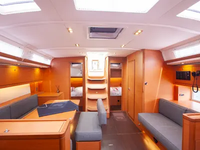Salon of Sarpico, a Dufour 470 sailboat at Marmaris, Turkey