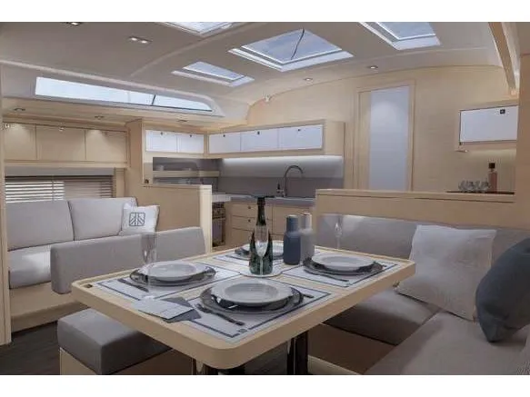 Salon of Sarpico, a Dufour 470 sailboat at Marmaris, Turkey