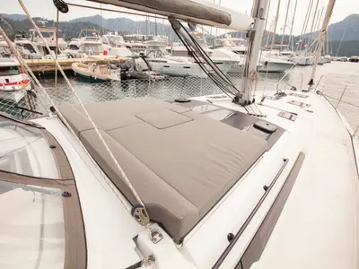Deck of Sarpico, a Dufour 470 sailboat at Marmaris, Turkey