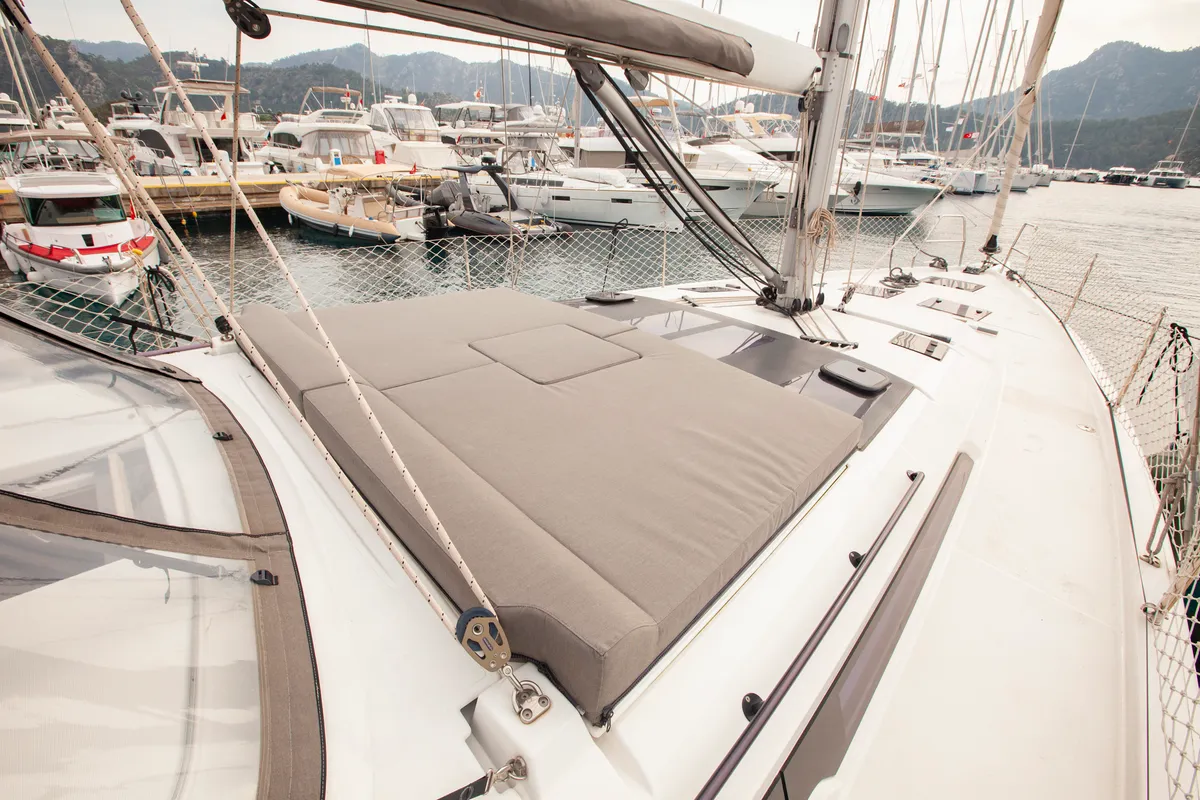Deck of Sarpico, a Dufour 470 sailboat at Marmaris, Turkey