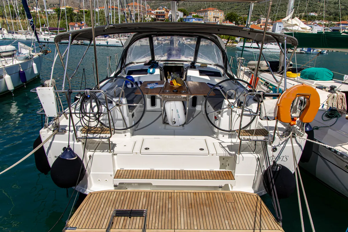 Cockpit of Fots, a Beneteau Oceanis 40.1 sailboat at Municipal Unit of Palairos, Greece