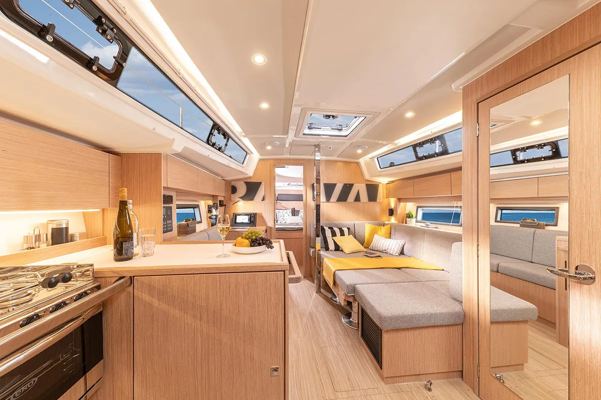 Galley of Mister Jones, a Bavaria C38 sailboat at Portoferraio, Italy