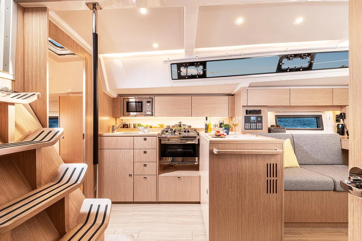 Galley of Mister Jones, a Bavaria C38 sailboat at Portoferraio, Italy