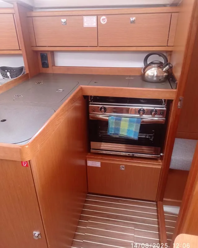 Galley of Licence to chill, a Bavaria Cruiser 34 sailboat at Volos Municipality, Greece