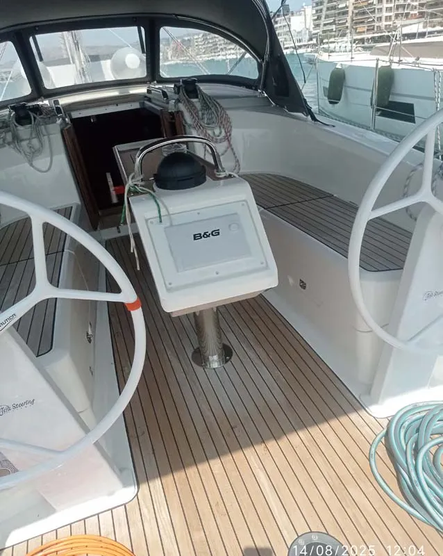 Cockpit of Licence to chill, a Bavaria Cruiser 34 sailboat at Volos Municipality, Greece