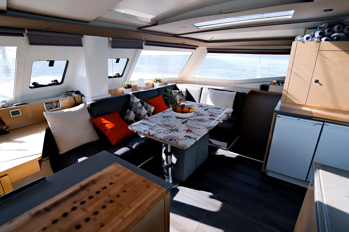 Kyra, a Fountaine Pajot Helia 44 catamaran at Sant Antoni de Portmany, Spain