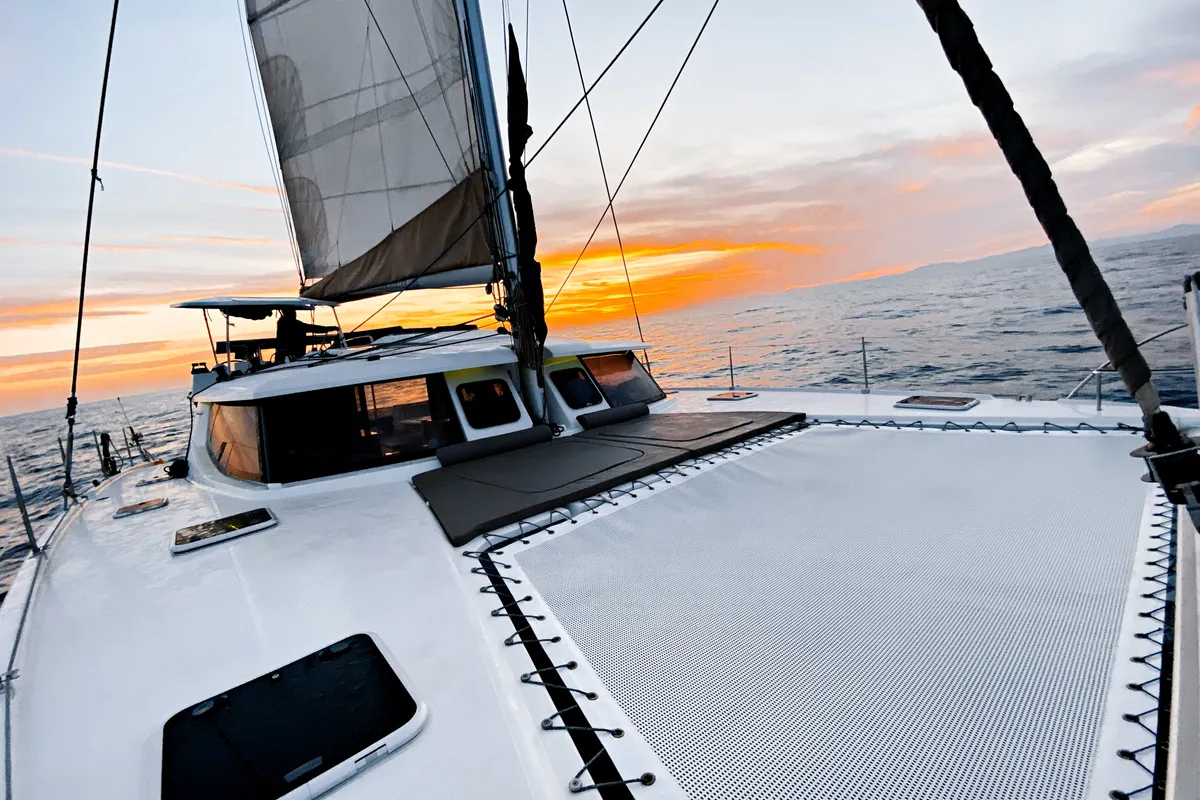 Kyra, a Fountaine Pajot Helia 44 catamaran at Sant Antoni de Portmany, Spain