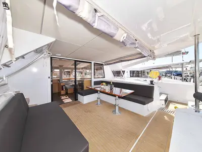 Deck of Inspiration I, a Nautitech 46 Fly catamaran at Grad Biograd na Moru, Croatia