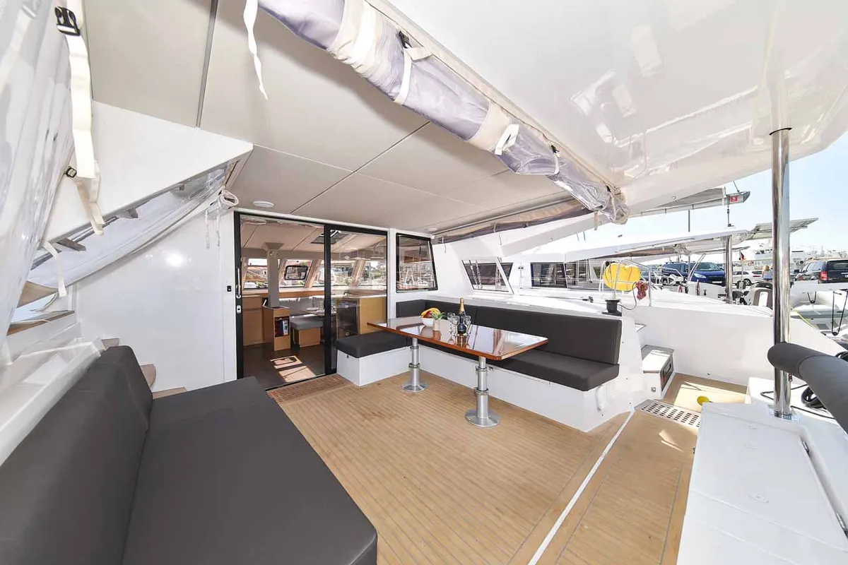 Deck of Inspiration I, a Nautitech 46 Fly catamaran at Grad Biograd na Moru, Croatia
