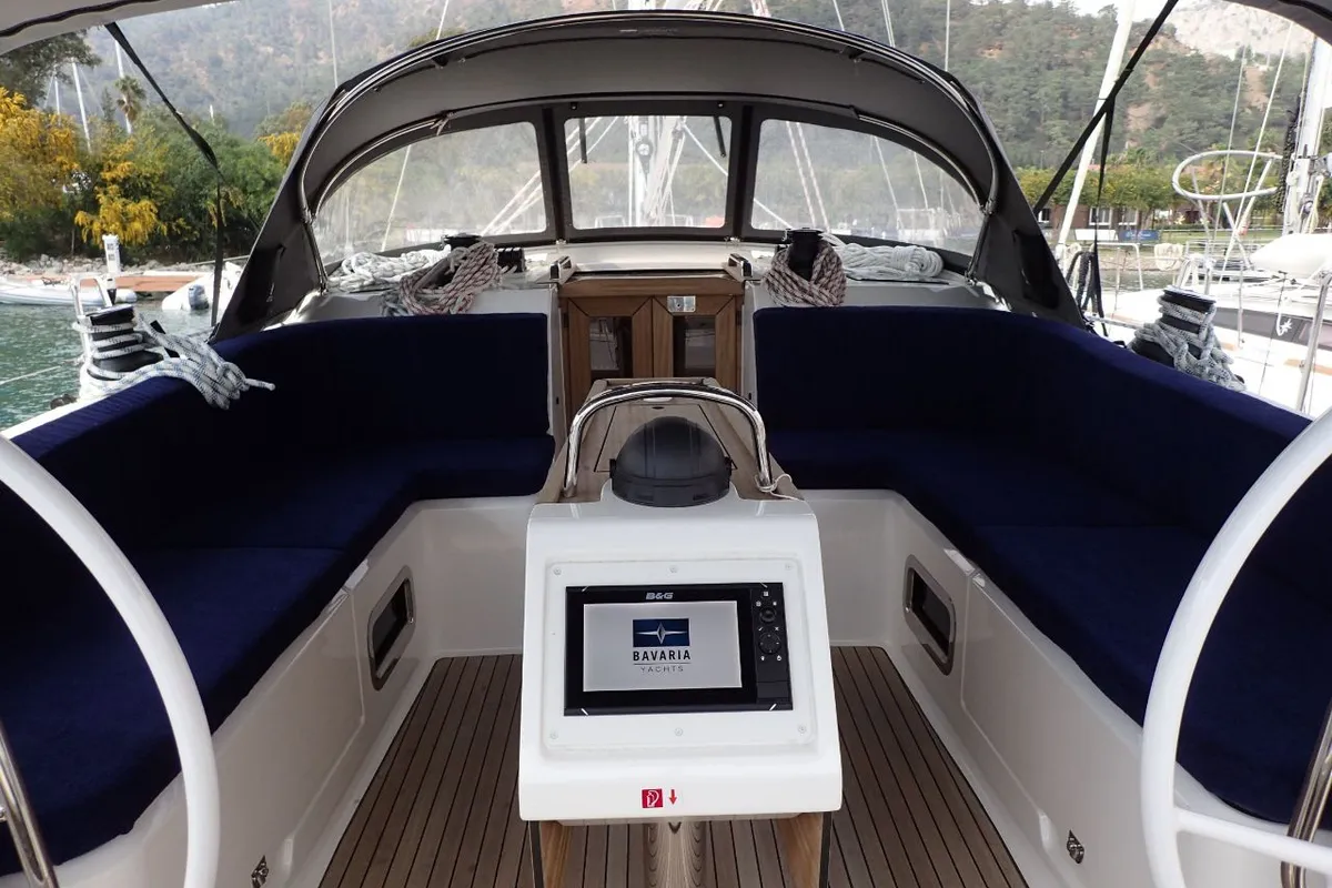 Cockpit of Rama, a Bavaria Cruiser 46 sailboat at Fethiye, Turkey