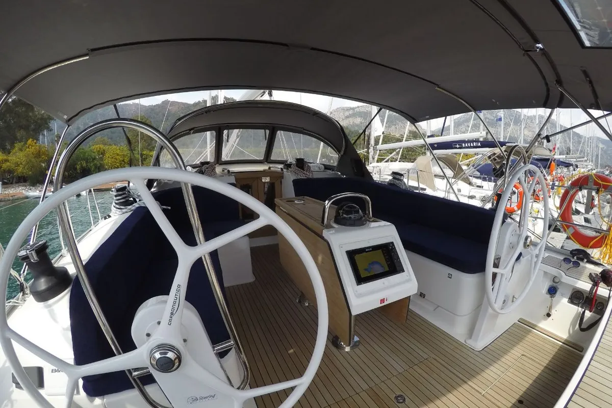 Cockpit of Rama, a Bavaria Cruiser 46 sailboat at Fethiye, Turkey