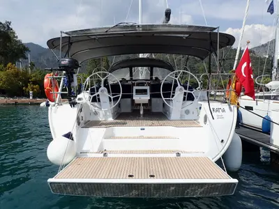 Cockpit of Rama, a Bavaria Cruiser 46 sailboat at Fethiye, Turkey