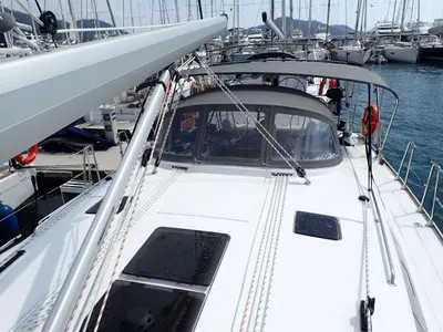 Deck of Rama, a Bavaria Cruiser 46 sailboat at Fethiye, Turkey