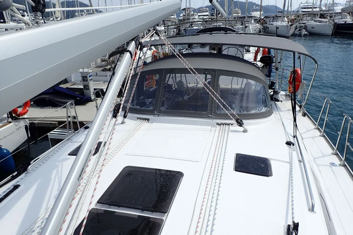 Deck of Rama, a Bavaria Cruiser 46 sailboat at Fethiye, Turkey