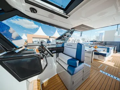 Cockpit of Gemini, a Dracan 42 motor yacht at Venice, Marina Vento di Venezia