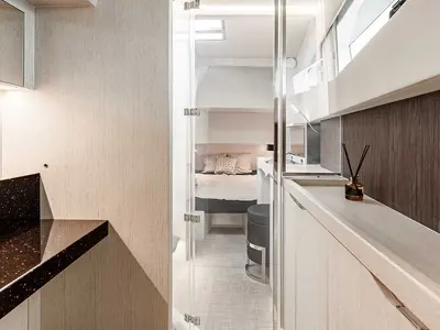 Galley of Gemini, a Dracan 42 motor yacht at Venice, Marina Vento di Venezia