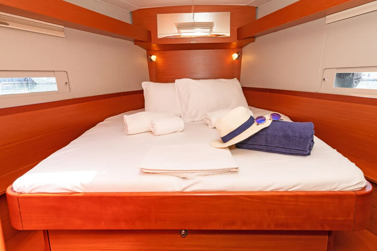 Cabin on Ocean Wisper, a Dufour 430 sailboat at Port of Avdira, Greece