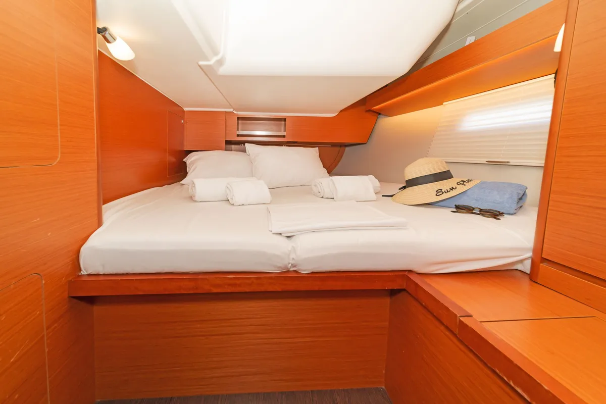 Cabin on Ocean Wisper, a Dufour 430 sailboat at Port of Avdira, Greece