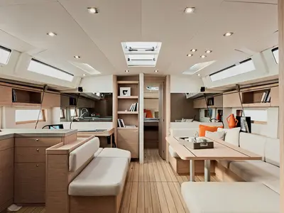 Salon of Sunsail 52.4 Classic, a Beneteau Oceanis 51.1 sailboat at Cannigione, Italy