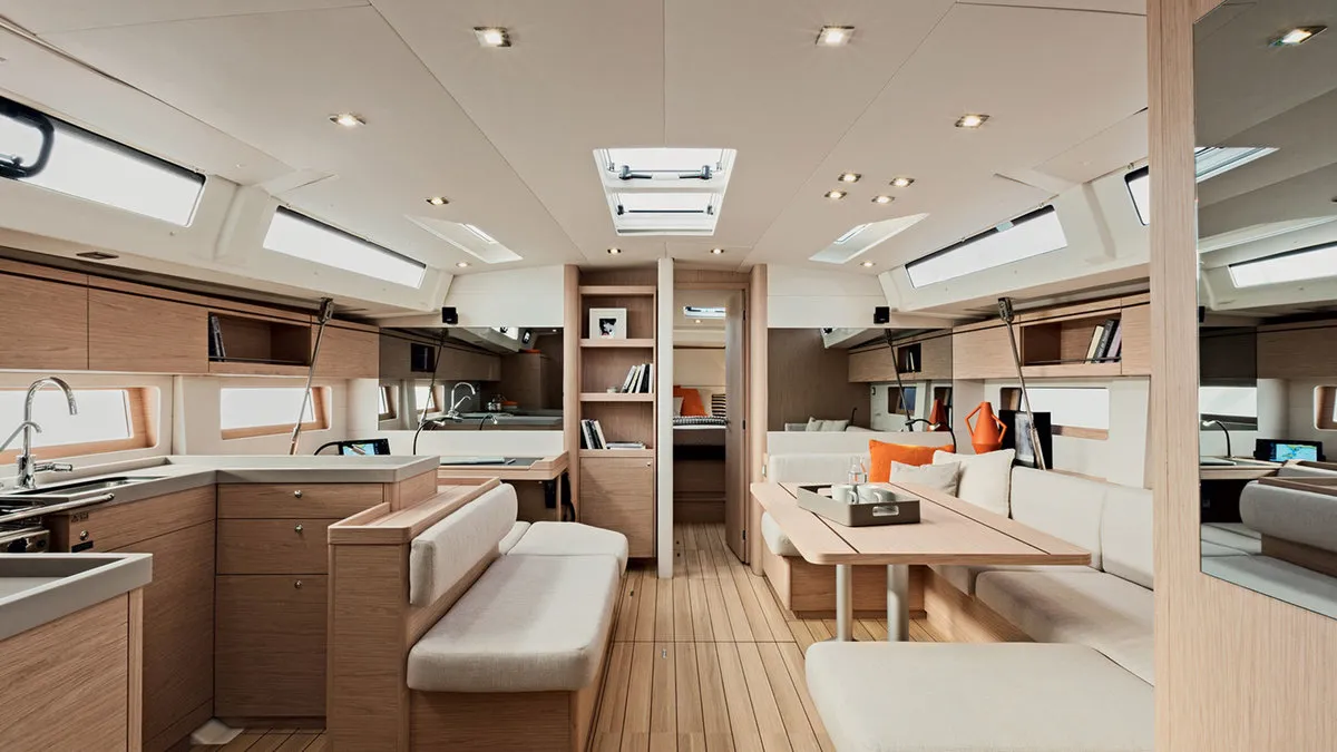 Salon of Sunsail 52.4 Classic, a Beneteau Oceanis 51.1 sailboat at Cannigione, Italy