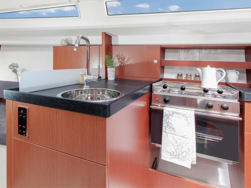 Galley of Waldi, a Hanse 315 sailboat at Altefähr, Germany