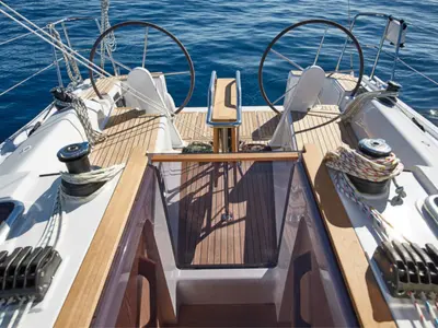 Cockpit of Waldi, a Hanse 315 sailboat at Altefähr, Germany
