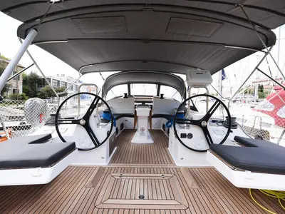 Cockpit of Mojito, a Elan Impression 50 sailboat at Zadar, Croatia