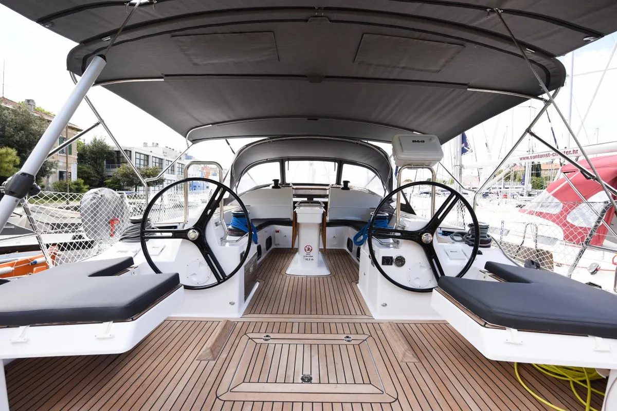 Cockpit of Mojito, a Elan Impression 50 sailboat at Zadar, Croatia