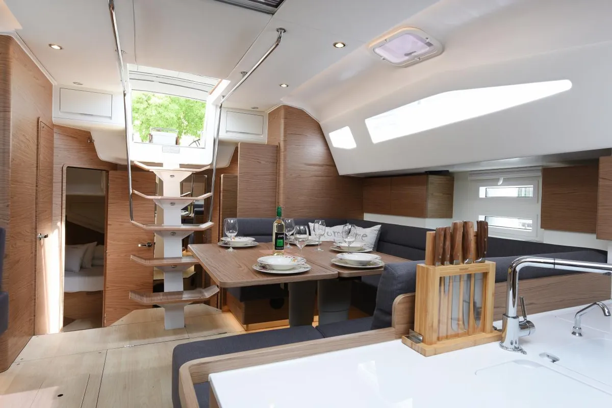 Salon of Mojito, a Elan Impression 50 sailboat at Zadar, Croatia