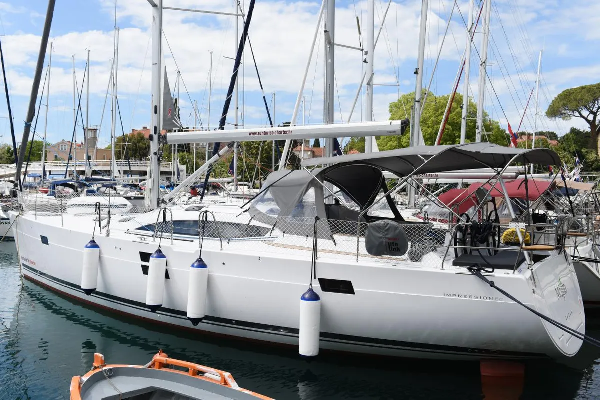 Exterior view of Mojito, a Elan Impression 50 sailboat at Zadar, Croatia