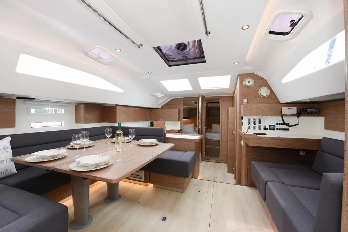 Salon of Mojito, a Elan Impression 50 sailboat at Zadar, Croatia