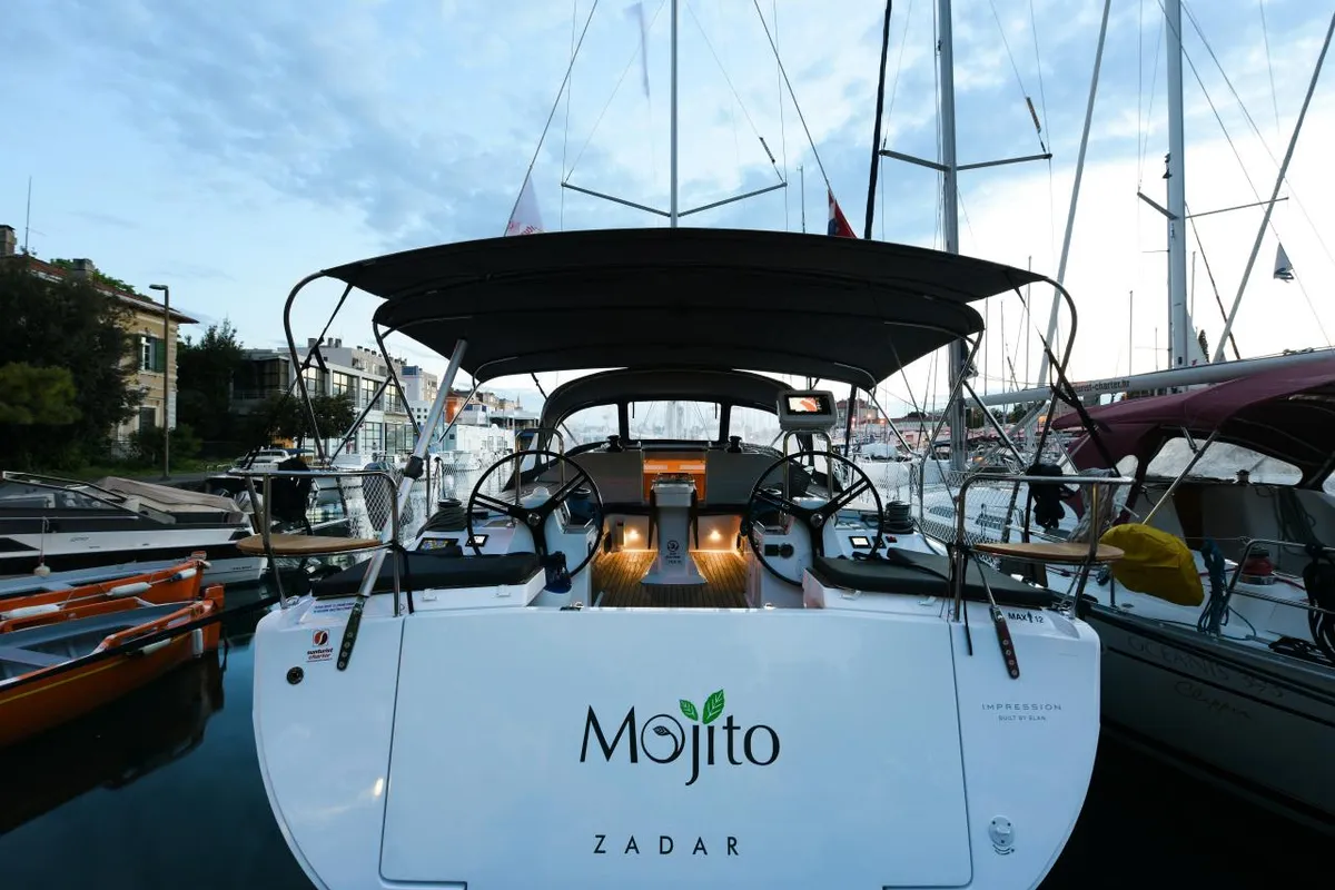Exterior view of Mojito, a Elan Impression 50 sailboat at Zadar, Croatia