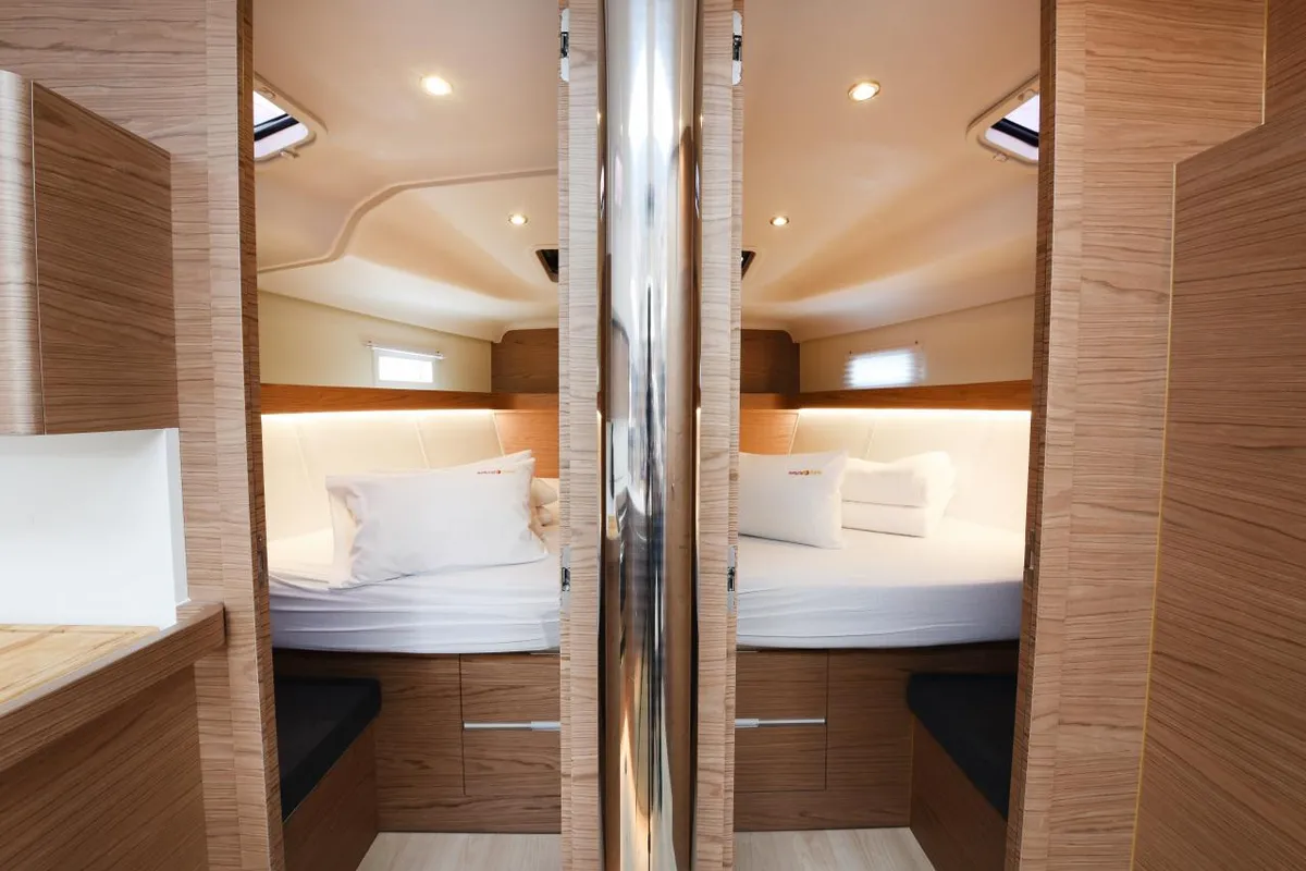 Cabin on Mojito, a Elan Impression 50 sailboat at Zadar, Croatia