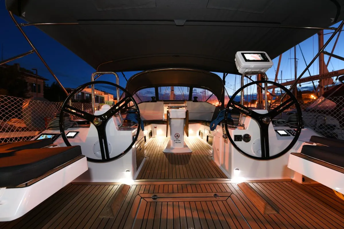 Cockpit of Mojito, a Elan Impression 50 sailboat at Zadar, Croatia