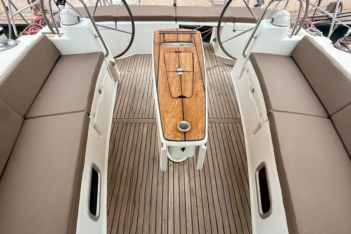 Cockpit of ZOI, a Beneteau Oceanis 50 Family sailboat at Municipal Unit of Lefkada, Greece