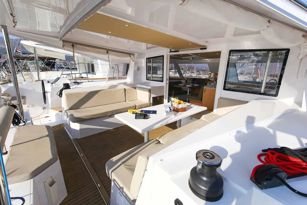 Salon of Rosa, a Nautitech 40 Open catamaran at Grad Trogir, Croatia